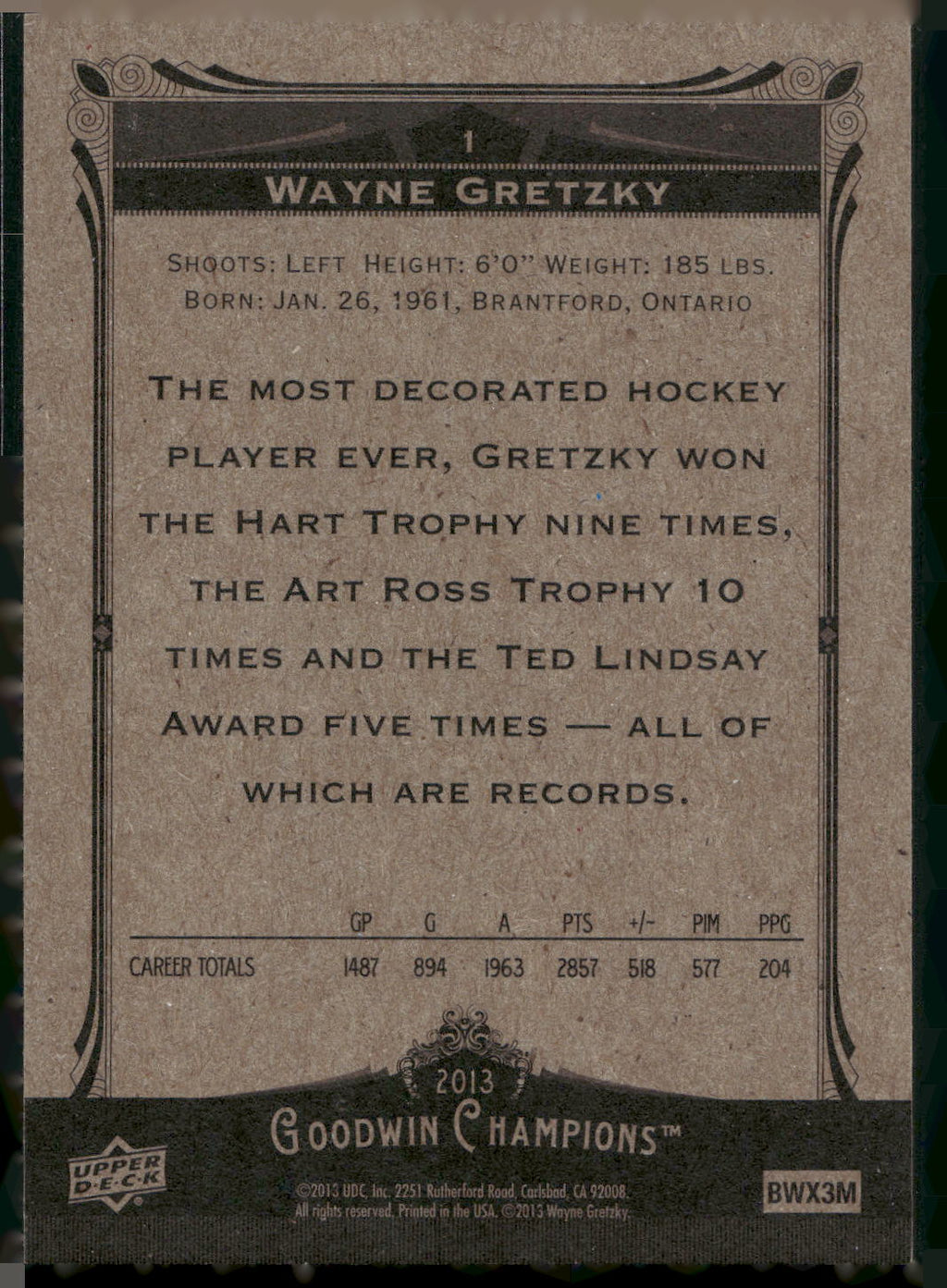 2013 Upper Deck Goodwin Champions #1 Wayne Gretzky