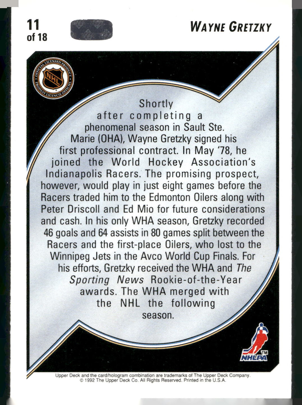 1992-93 Upper Deck #11 Wayne Gretzky Hockey Heroes: Wayne Gretzky