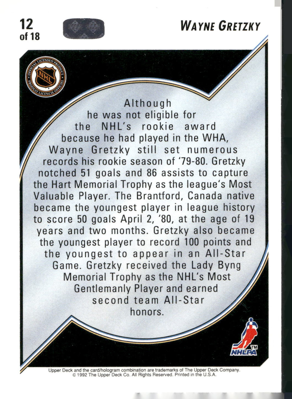 1992-93 Upper Deck #12 Wayne Gretzky Hockey Heroes: Wayne Gretzky