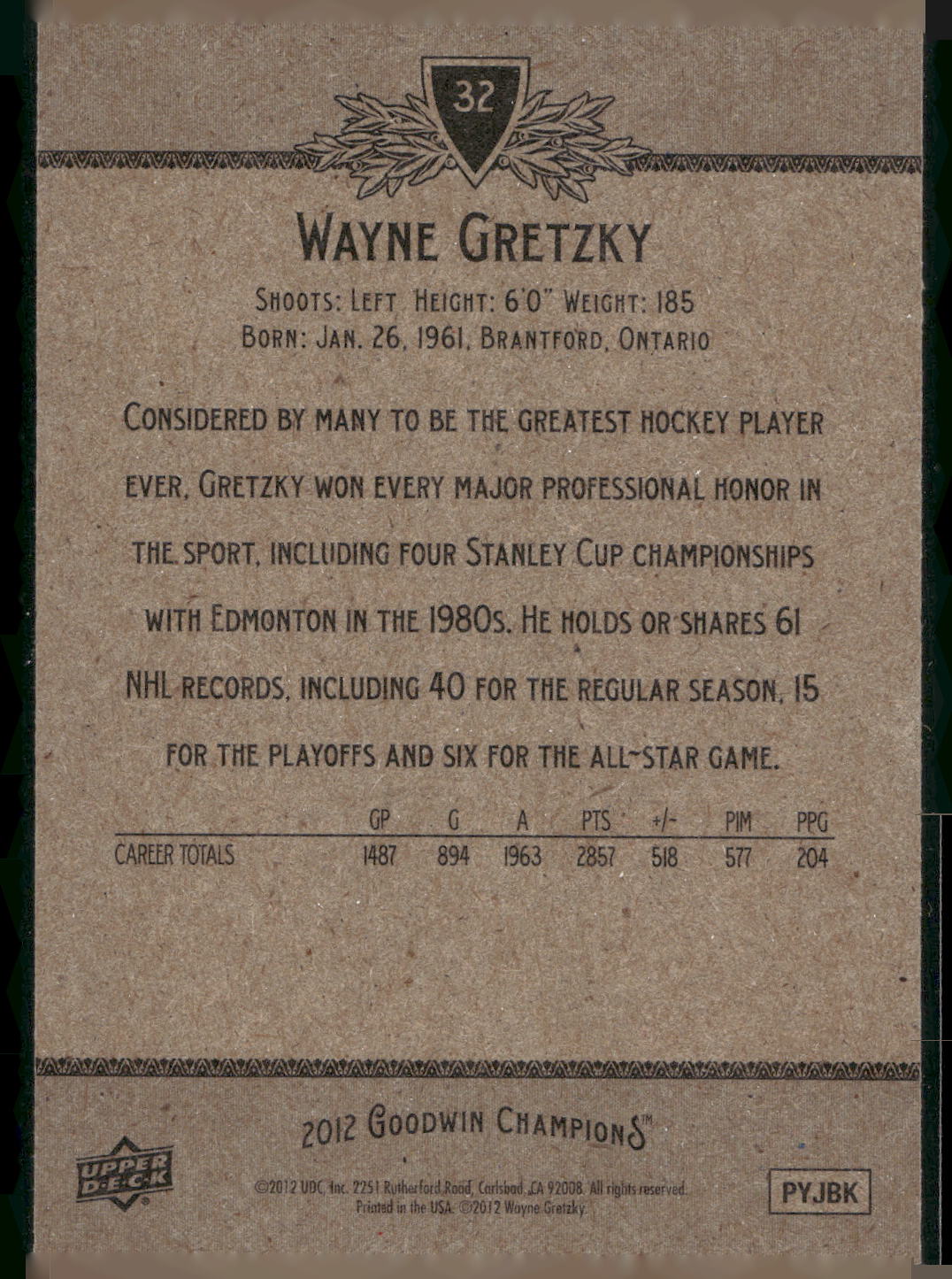 2012 Upper Deck Goodwin Champions #32 Wayne Gretzky