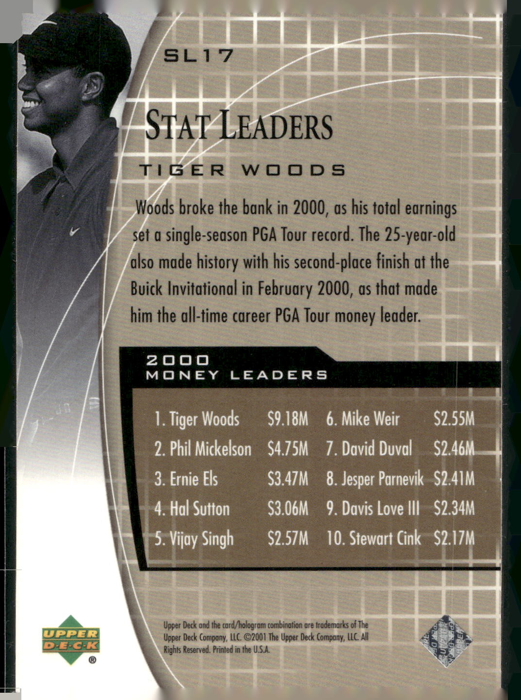2001 Upper Deck #SL17 Tiger Woods Stat Leaders