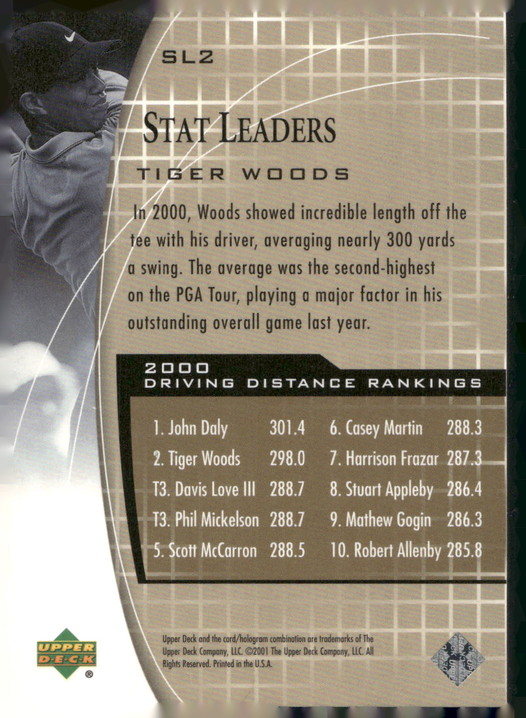 2001 Upper Deck #SL2 Tiger Woods Stat Leaders