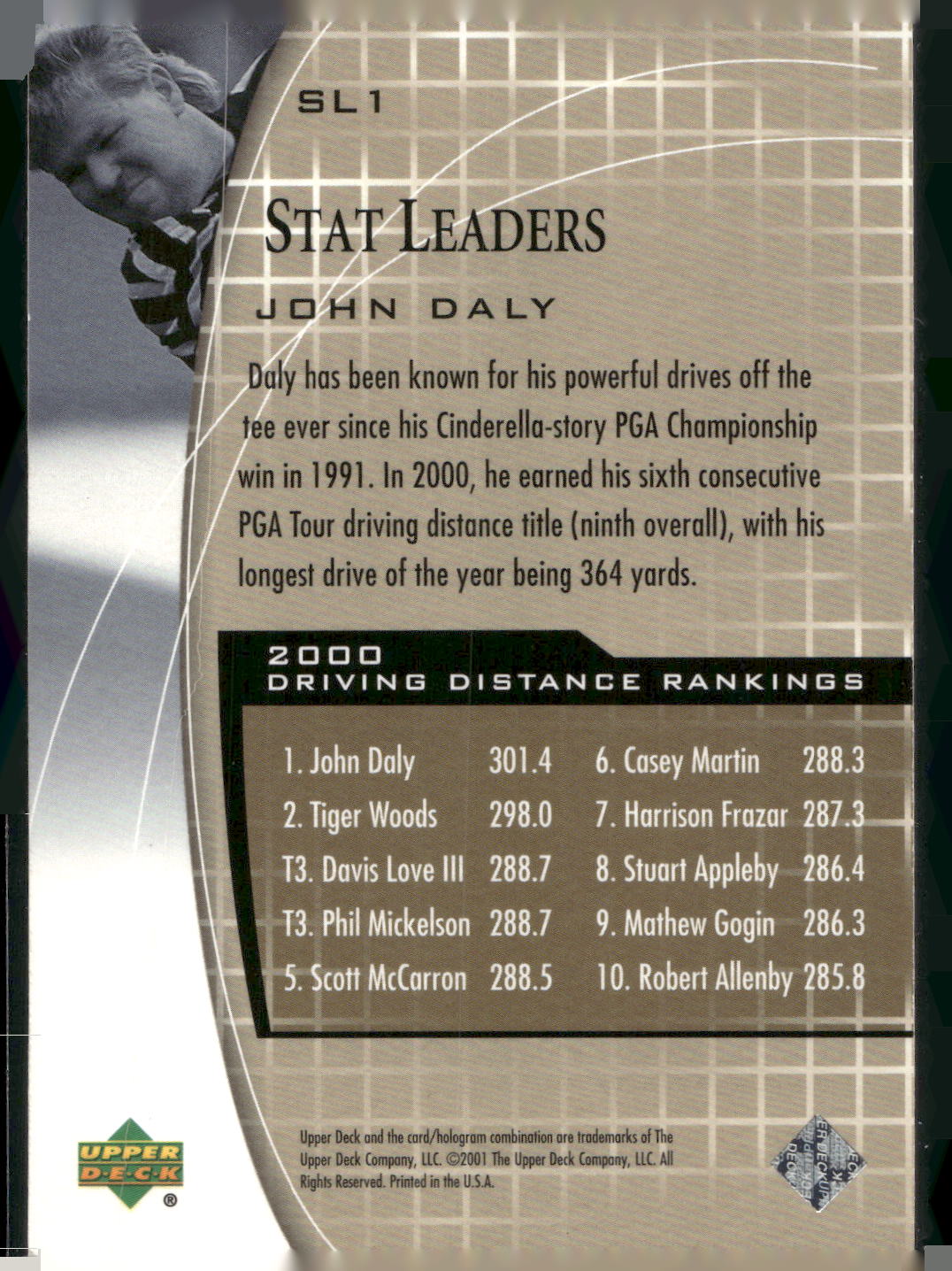2001 Upper Deck #SL1 John Daly Stat Leaders