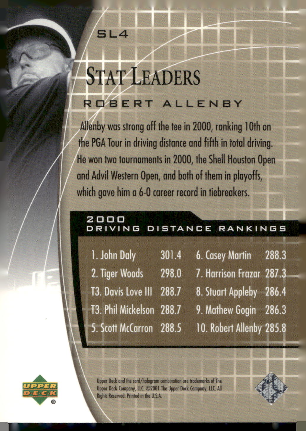 2001 Upper Deck #SL4 Robert Allenby Stat Leaders