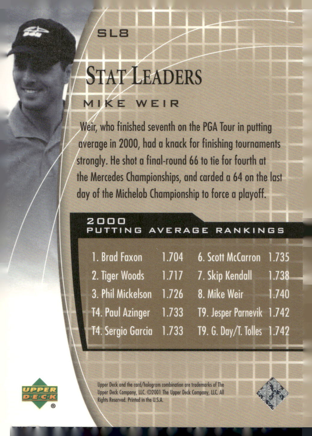 2001 Upper Deck #SL8 Mike Weir Stat Leaders
