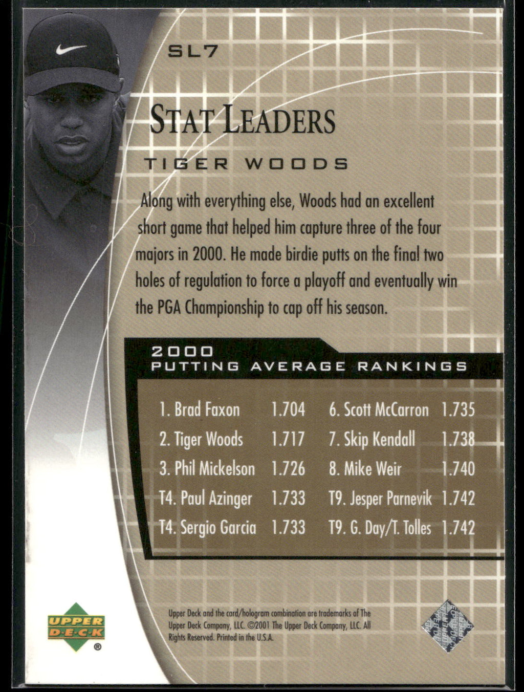 2001 Upper Deck #SL7 Tiger Woods Stat Leaders