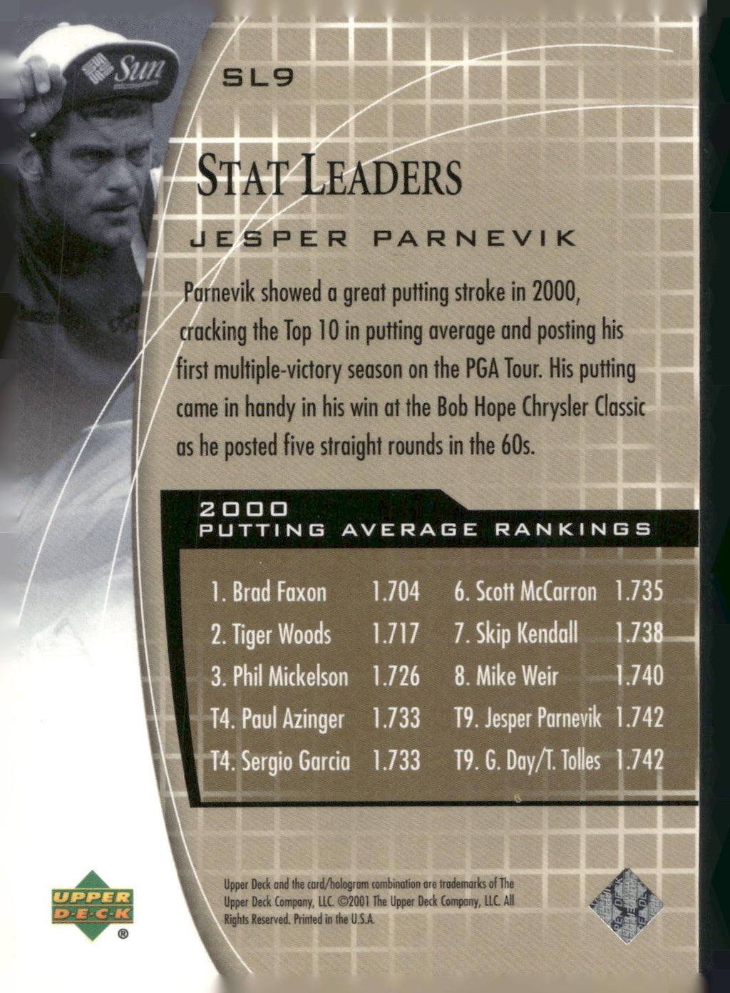 2001 Upper Deck #SL9 Jesper Parnevik Stat Leaders