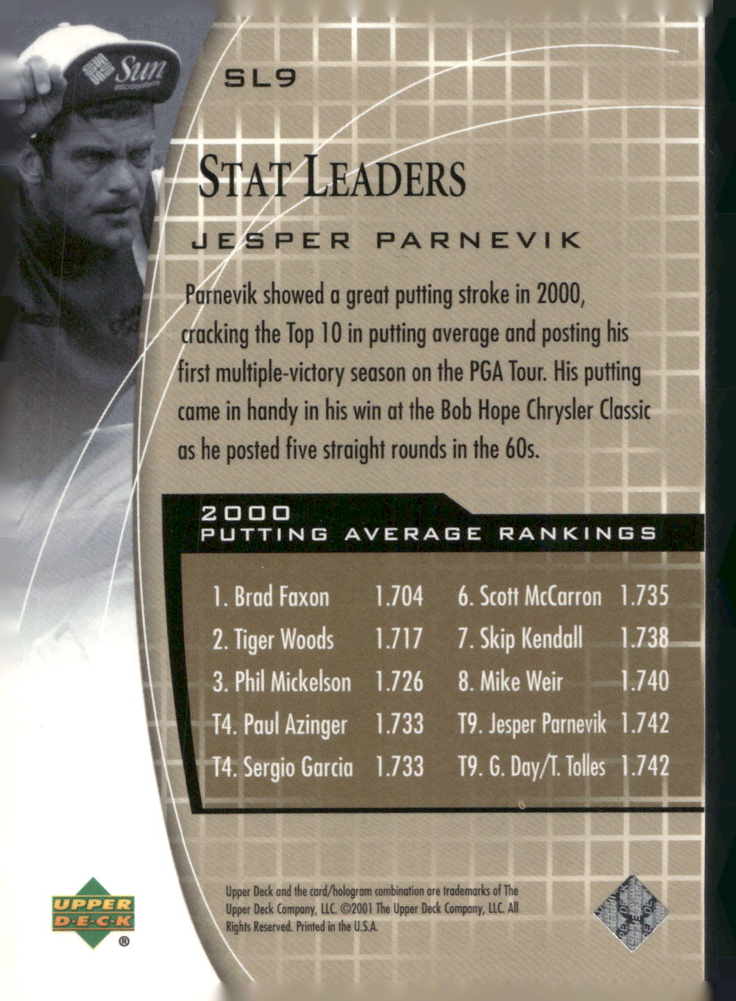 2001 Upper Deck #SL9 Jesper Parnevik Stat Leaders