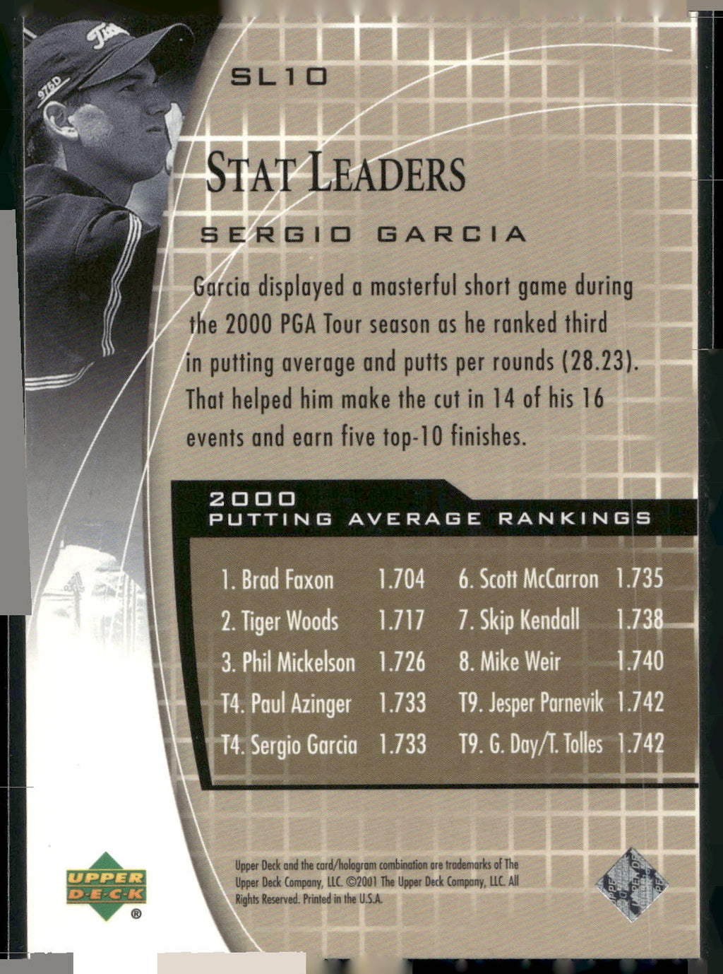 2001 Upper Deck #SL10 Sergio Garcia Stat Leaders