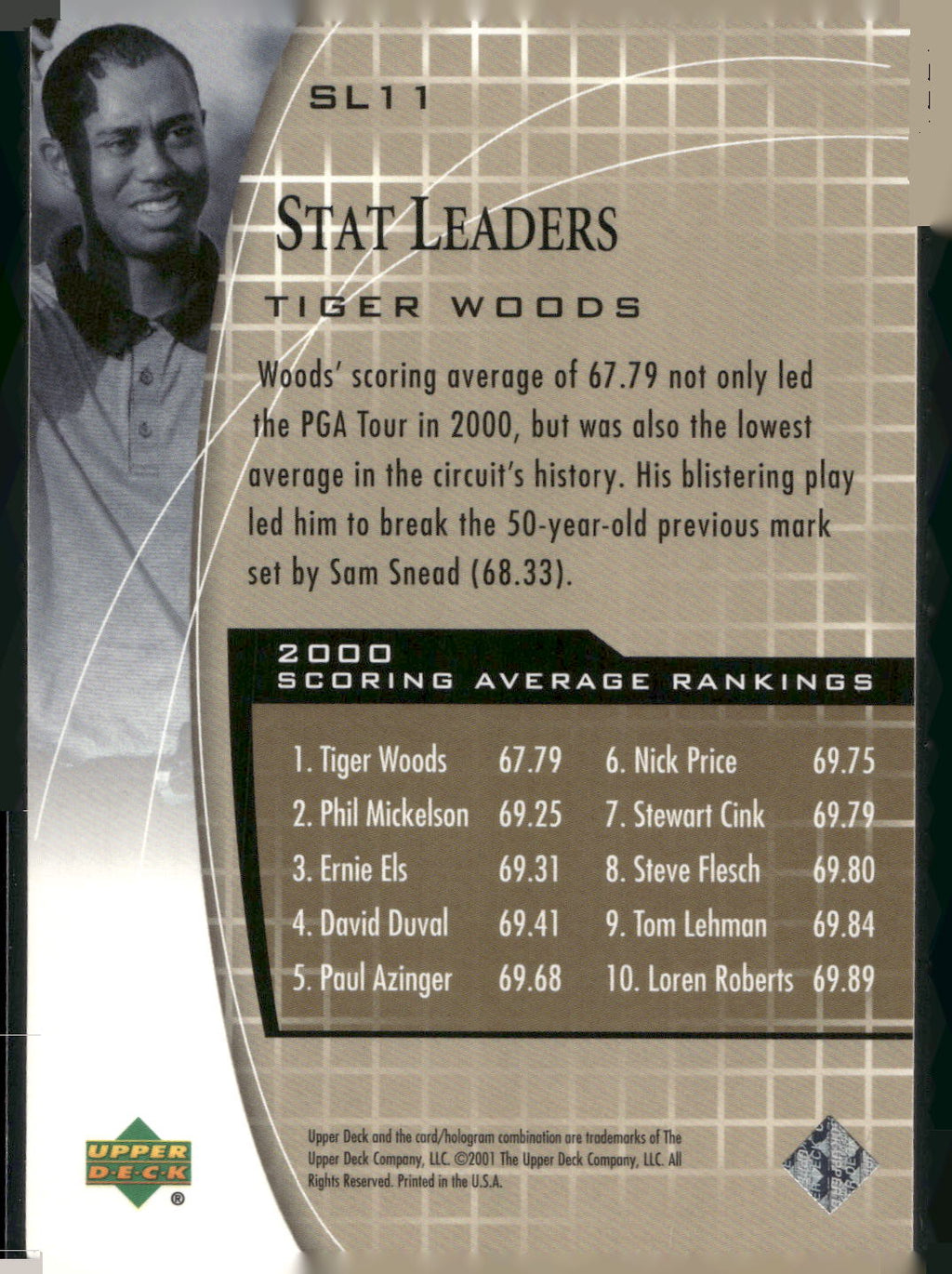 2001 Upper Deck #SL11 Tiger Woods Stat Leaders