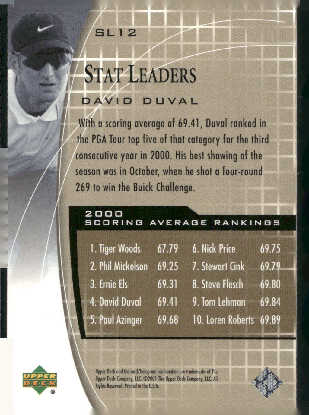 2001 Upper Deck #SL12 David Duval Stat Leaders