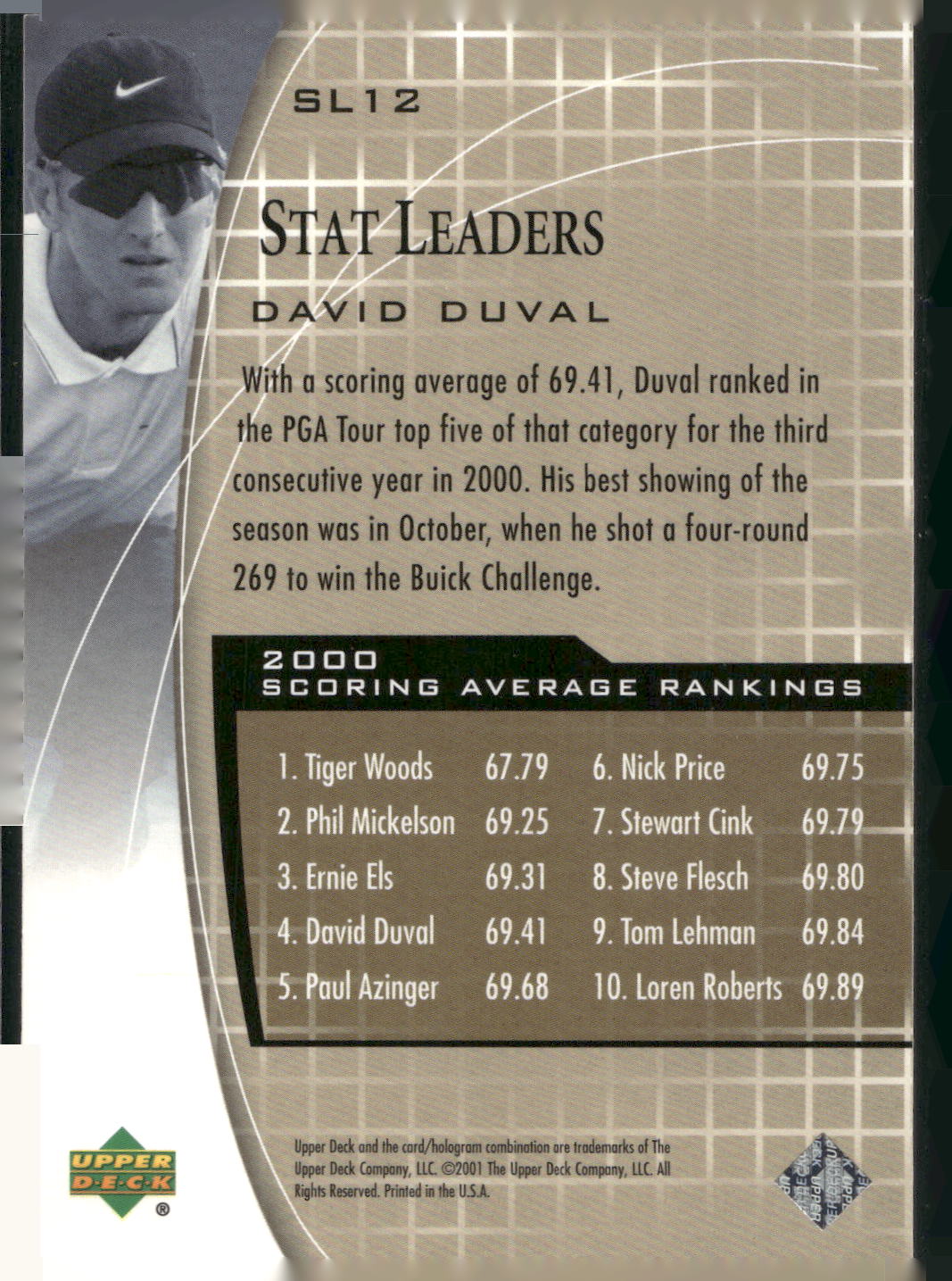 2001 Upper Deck #SL12 David Duval Stat Leaders