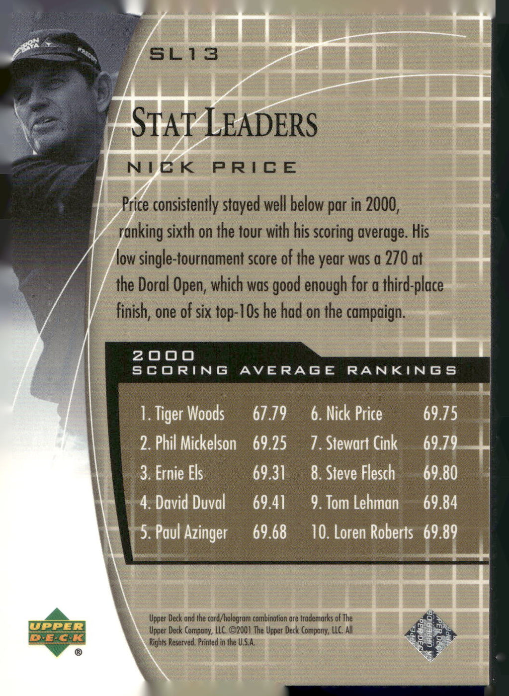 2001 Upper Deck #SL13 Nick Price Stat Leaders