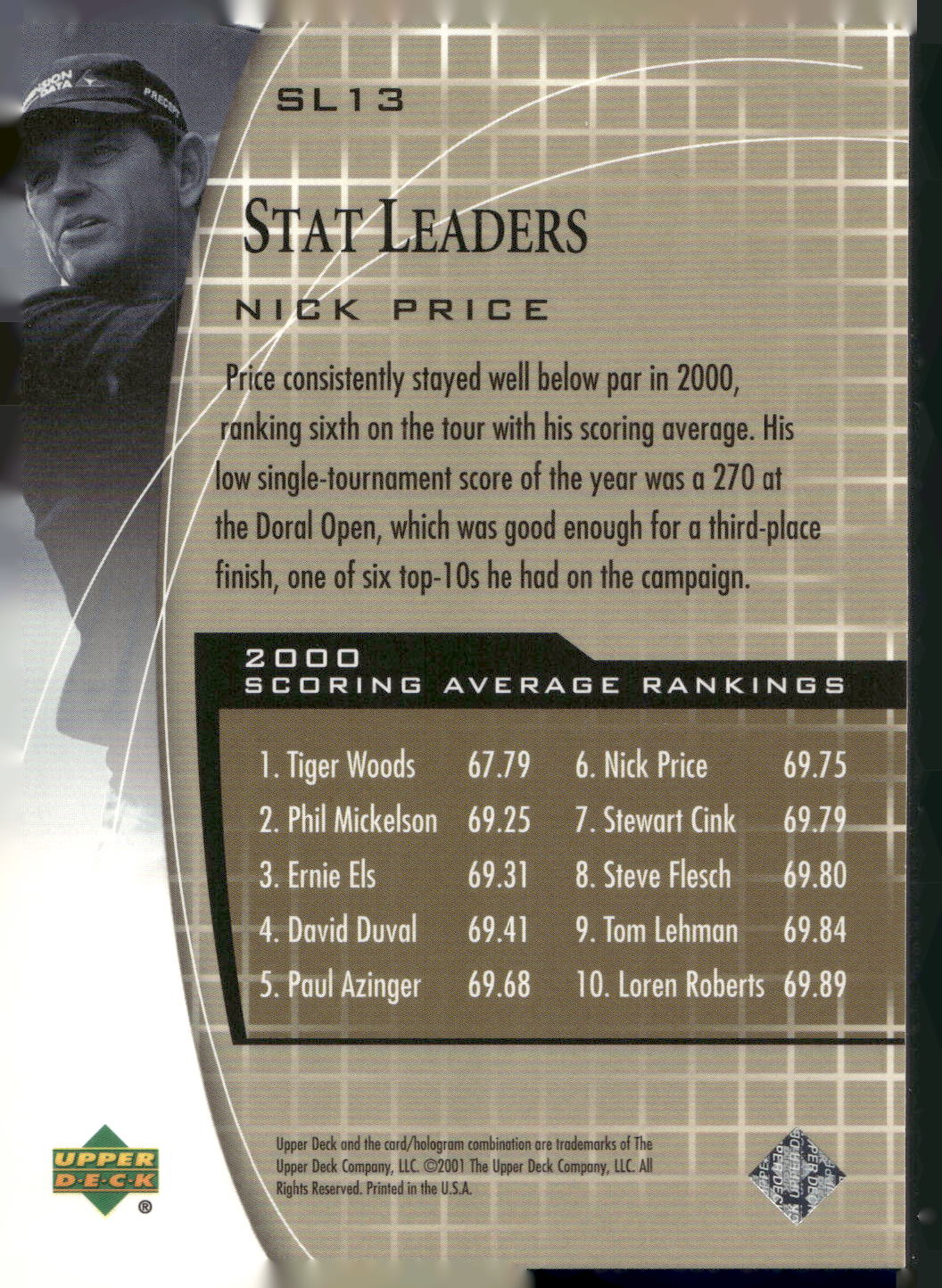 2001 Upper Deck #SL13 Nick Price Stat Leaders