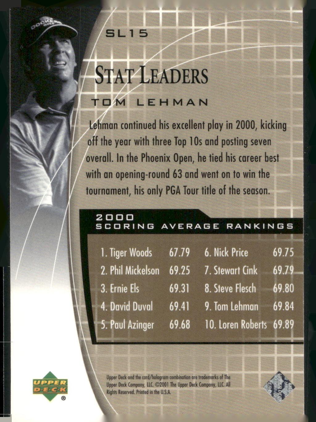 2001 Upper Deck #SL15 Tom Lehman Stat Leaders