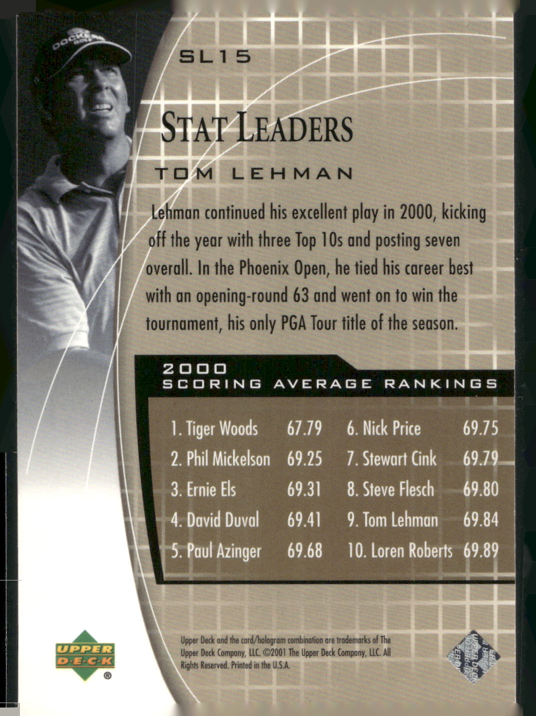 2001 Upper Deck #SL15 Tom Lehman Stat Leaders