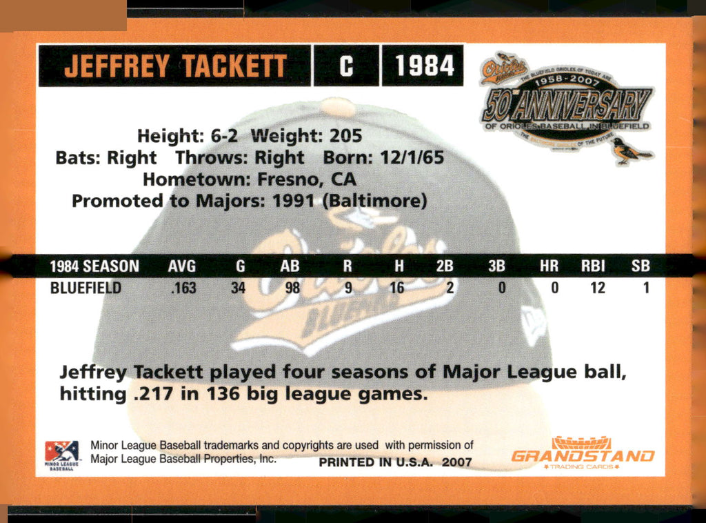 2007 Grandstand Bluefield Orioles 50th Anniversary #NNO Jeffrey Tackett