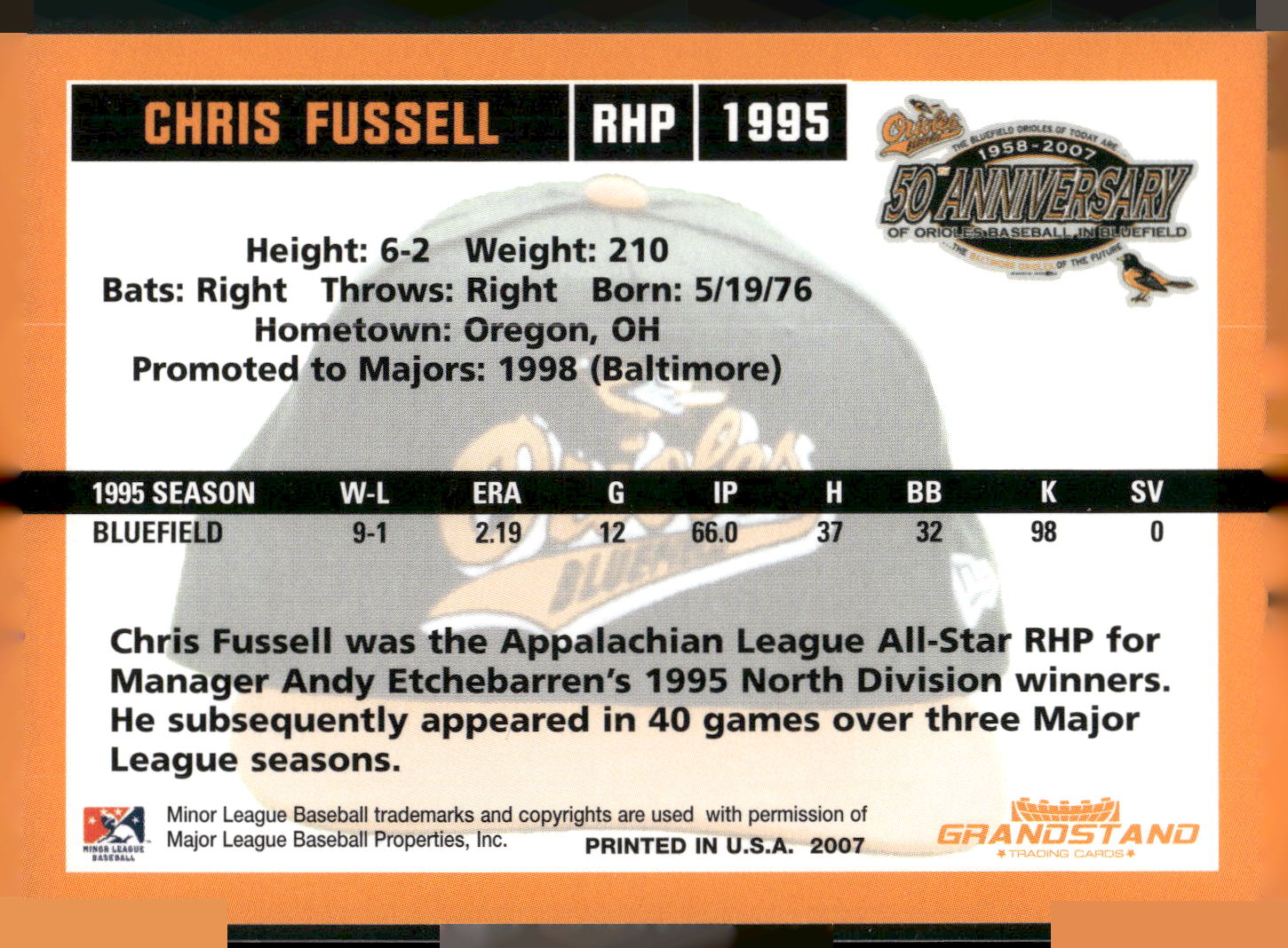 2007 Grandstand Bluefield Orioles 50th Anniversary #NNO Chris Fussell