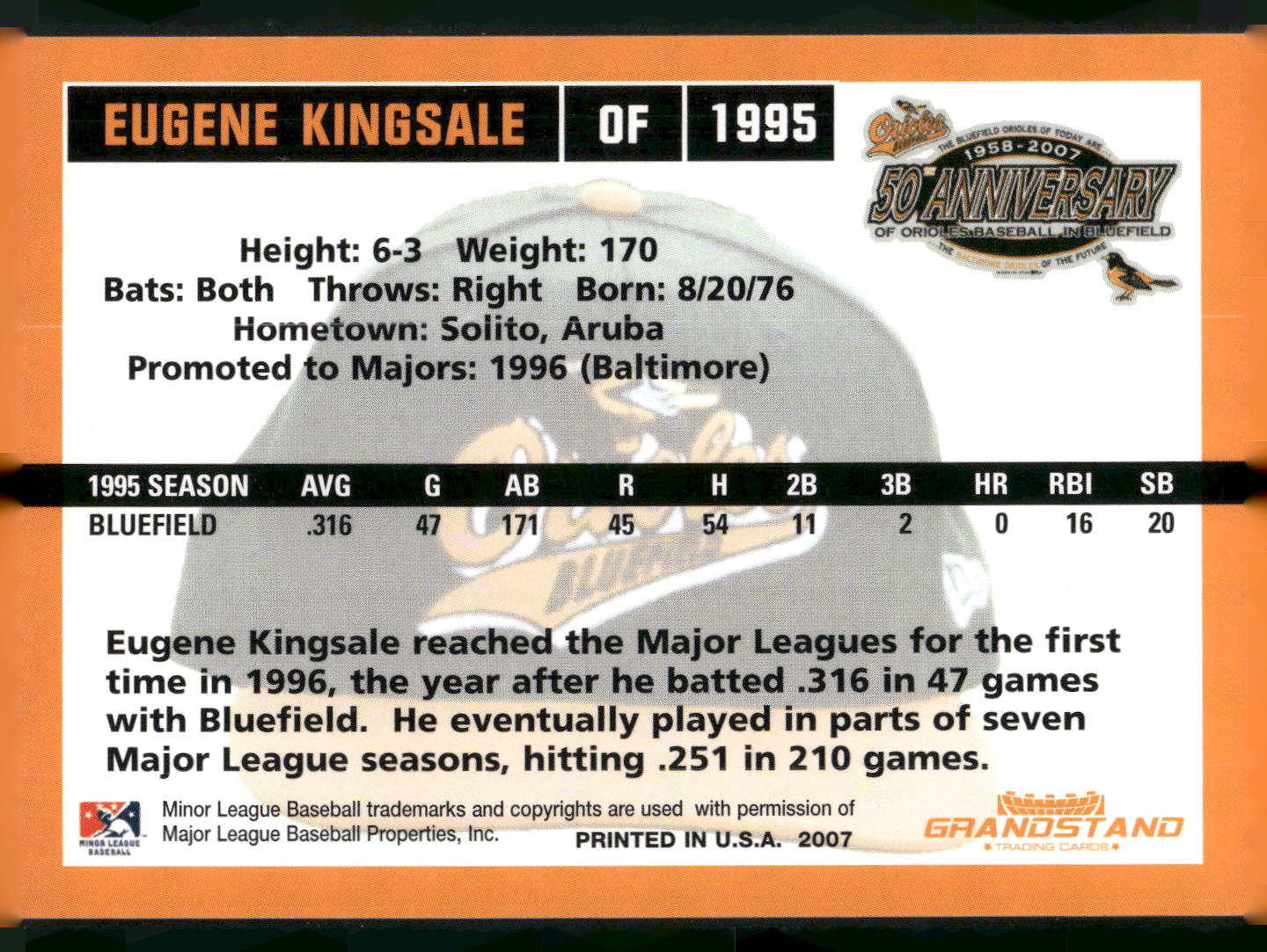 2007 Grandstand Bluefield Orioles 50th Anniversary #NNO Eugene Kingsale