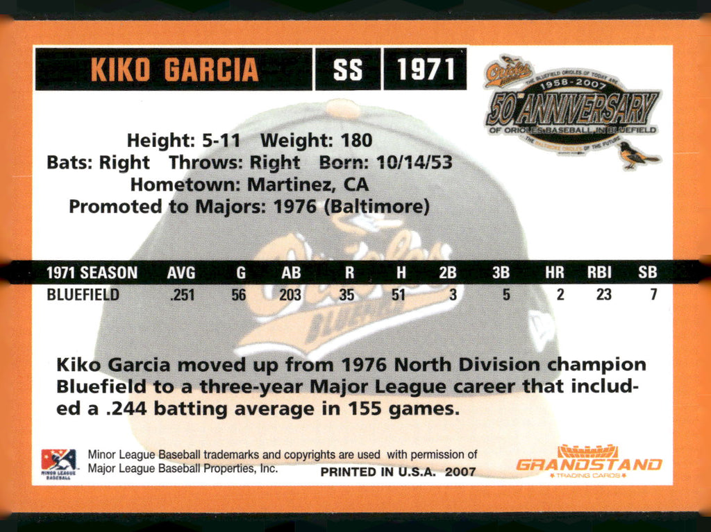 2007 Grandstand Bluefield Orioles 50th Anniversary #NNO Kiko Garcia