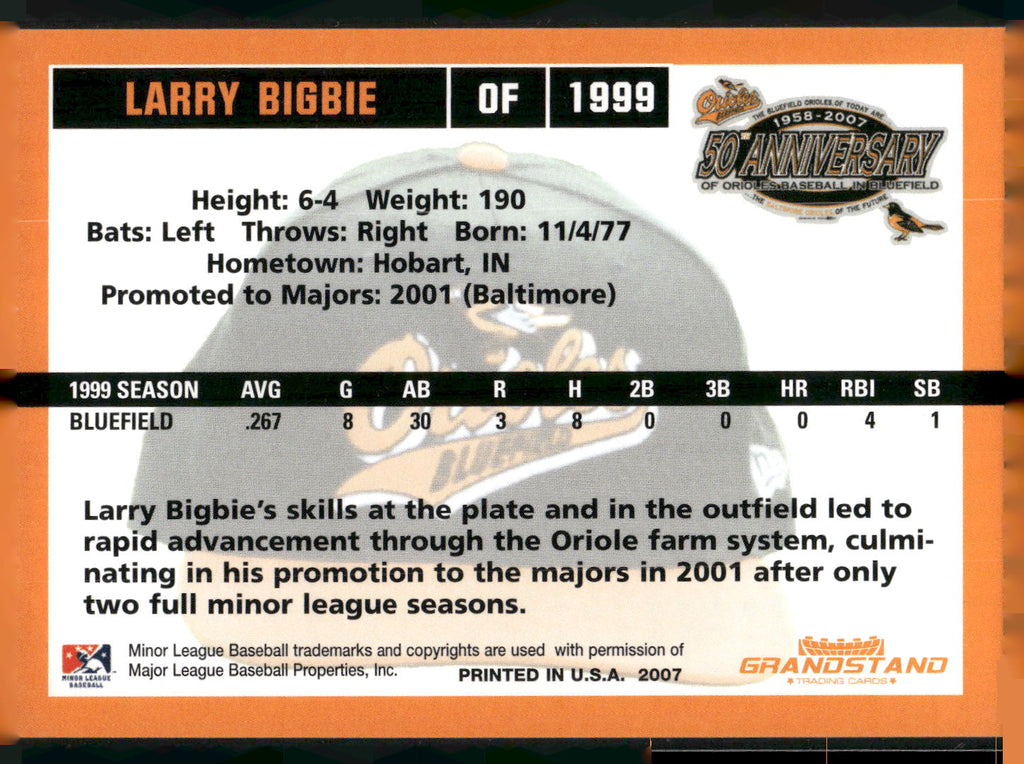 2007 Grandstand Bluefield Orioles 50th Anniversary #NNO Larry Bigbie