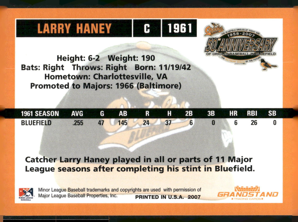 2007 Grandstand Bluefield Orioles 50th Anniversary #NNO Larry Haney