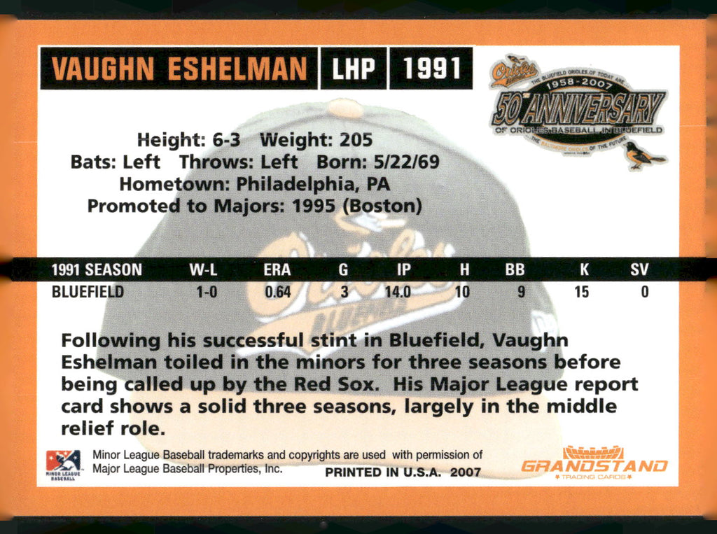 2007 Grandstand Bluefield Orioles 50th Anniversary #NNO Vaughn Eshelman