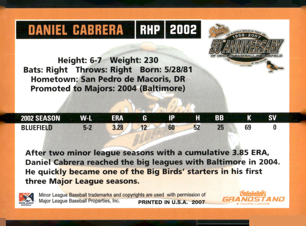 2007 Grandstand Bluefield Orioles 50th Anniversary #NNO Daniel Cabrera