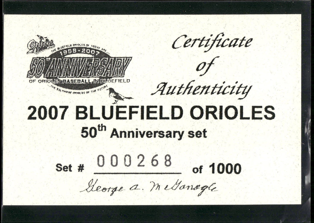 2007 Grandstand Bluefield Orioles 50th Anniversary # COA