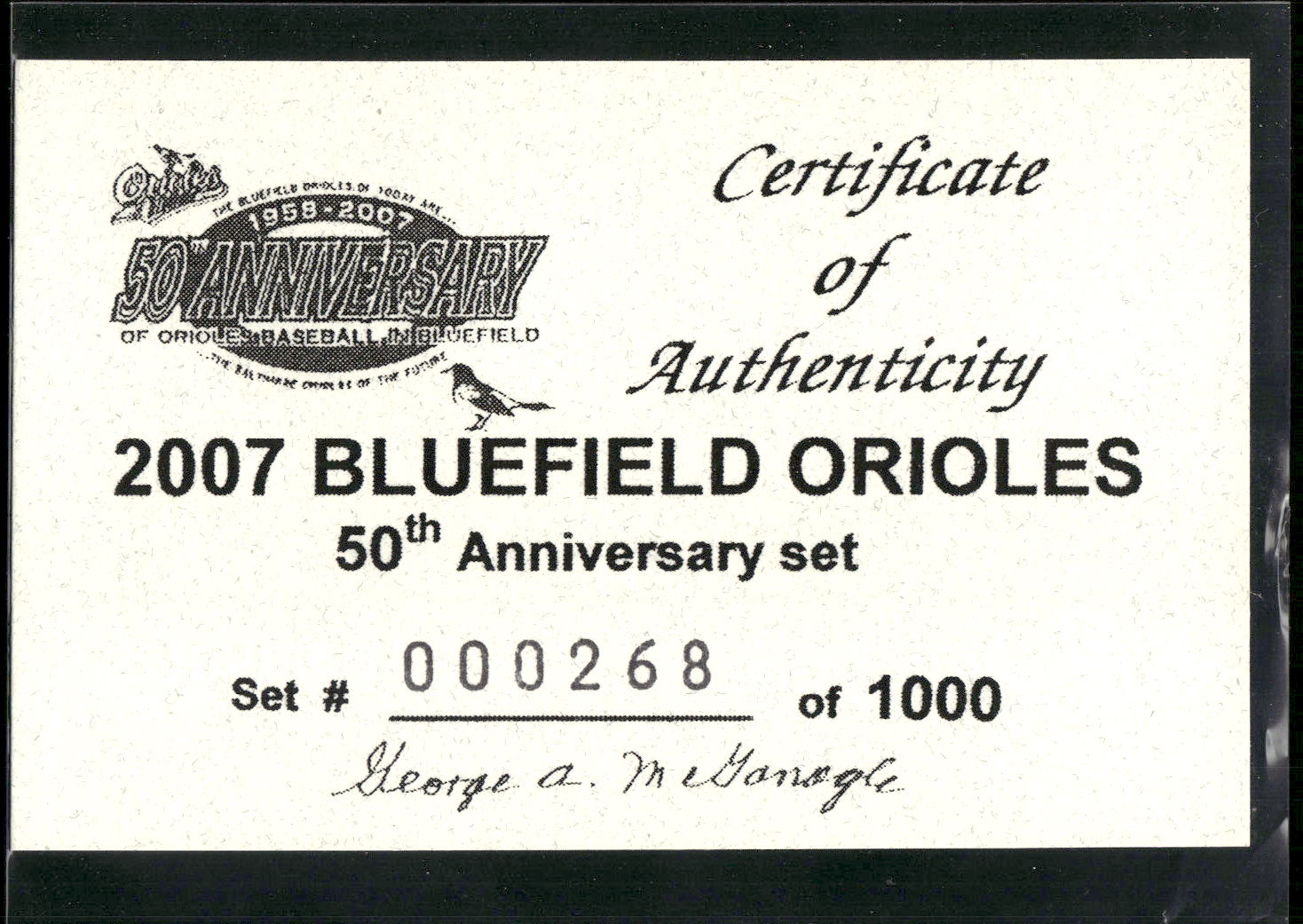 2007 Grandstand Bluefield Orioles 50th Anniversary # COA