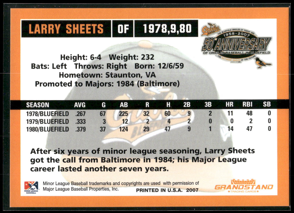2007 Grandstand Bluefield Orioles 50th Anniversary #NNO Larry Sheets
