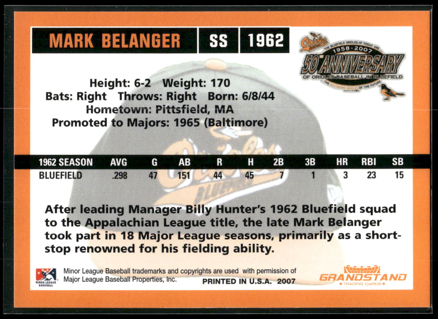 2007 Grandstand Bluefield Orioles 50th Anniversary #NNO Mark Belanger