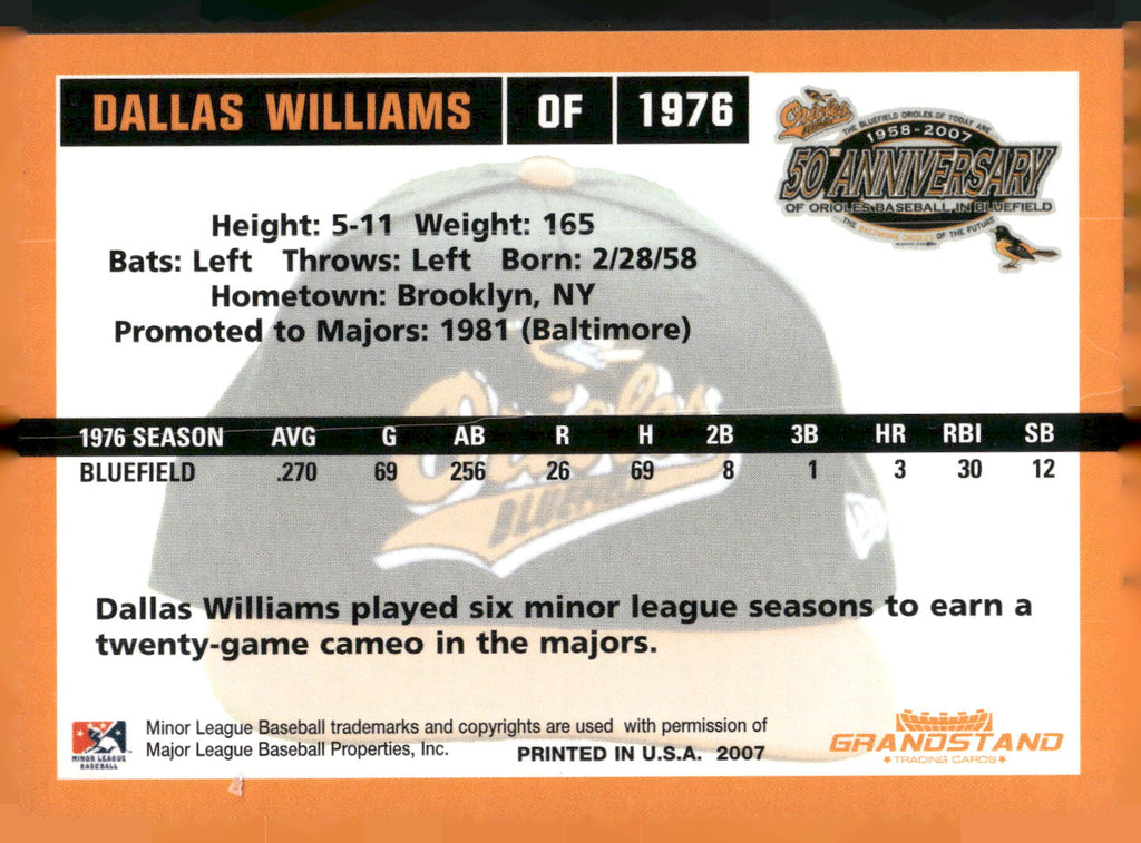 2007 Grandstand Bluefield Orioles 50th Anniversary #NNO Dallas Williams