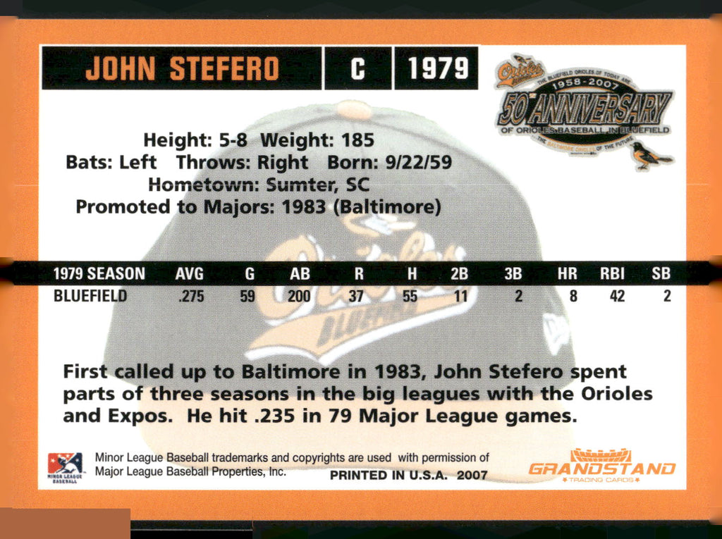 2007 Grandstand Bluefield Orioles 50th Anniversary #NNO John Stefero