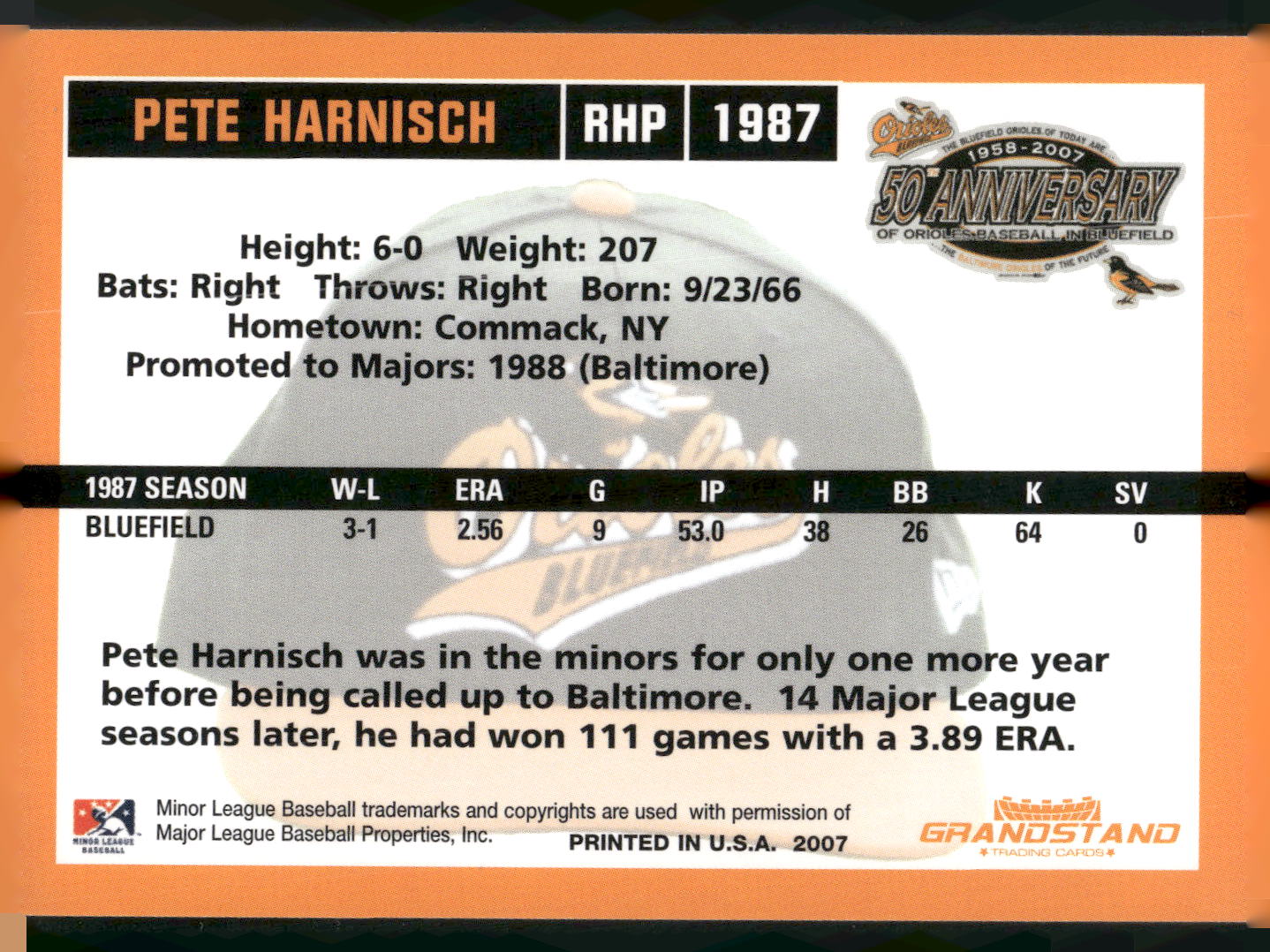 2007 Grandstand Bluefield Orioles 50th Anniversary #NNO Pete Harnisch