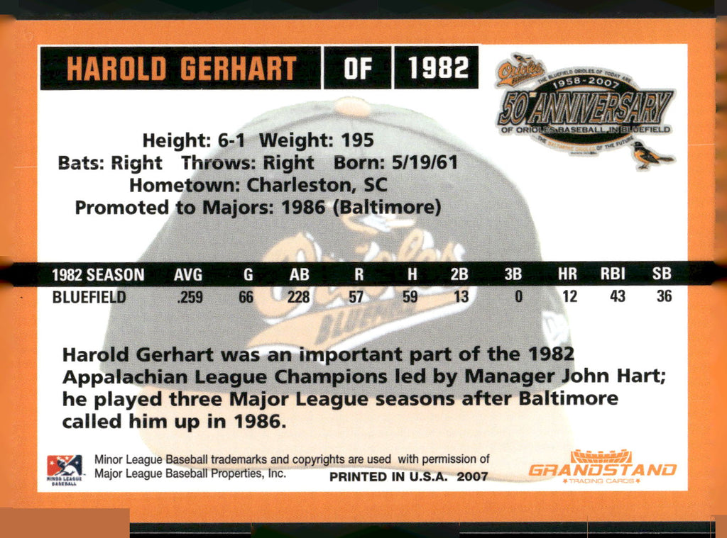 2007 Grandstand Bluefield Orioles 50th Anniversary #NNO Harold Gerhart