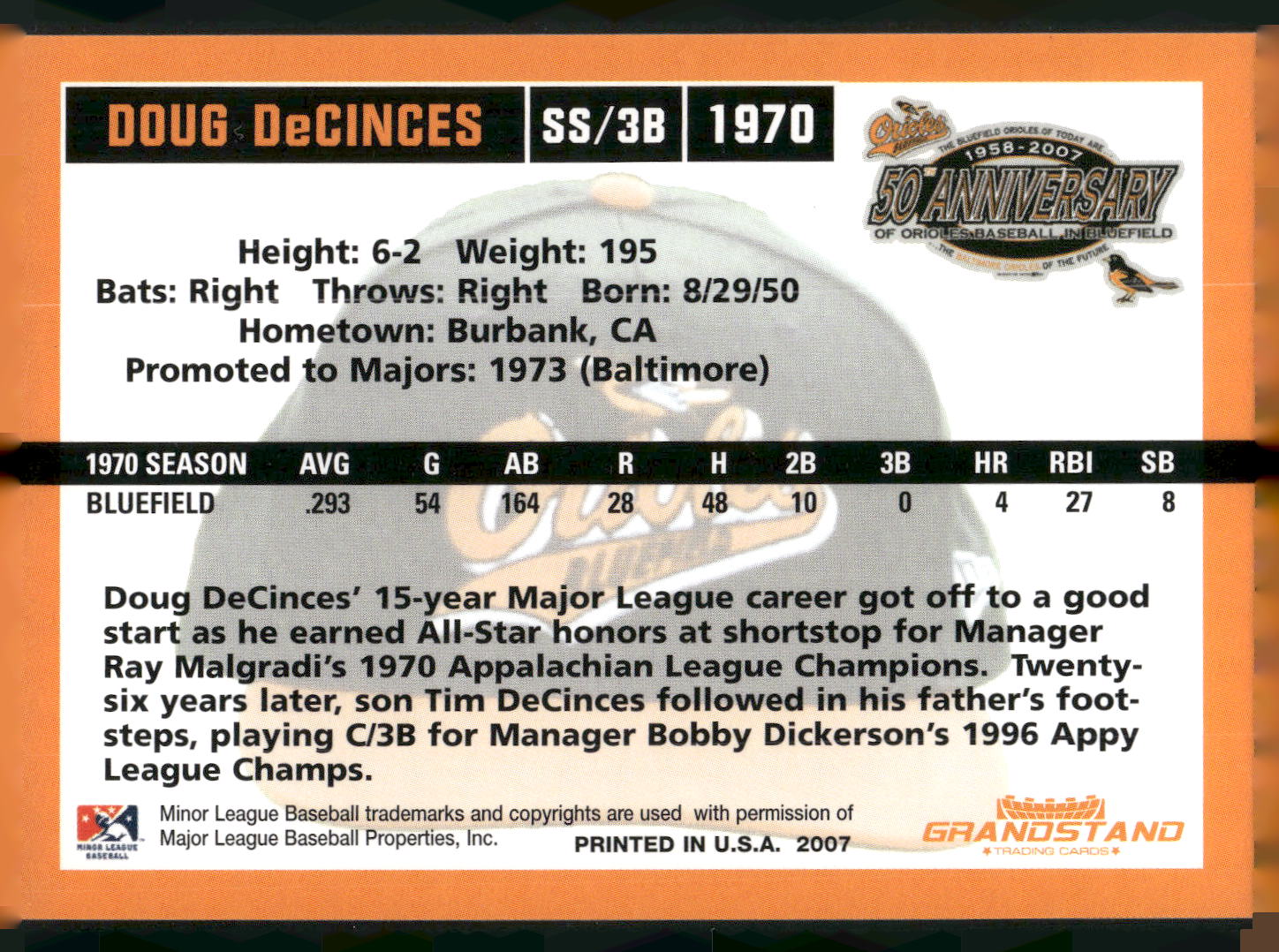 2007 Grandstand Bluefield Orioles 50th Anniversary #NNO Doug DeCinces