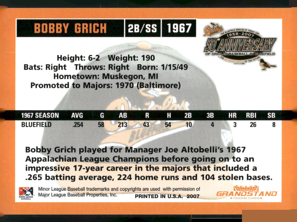 2007 Grandstand Bluefield Orioles 50th Anniversary #NNO Bobby Grich