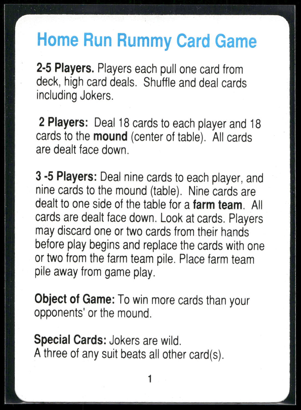 1992 U.S. Playing Card Co. Baseball Aces Playing Cards #NNO Home Run Rummy Game