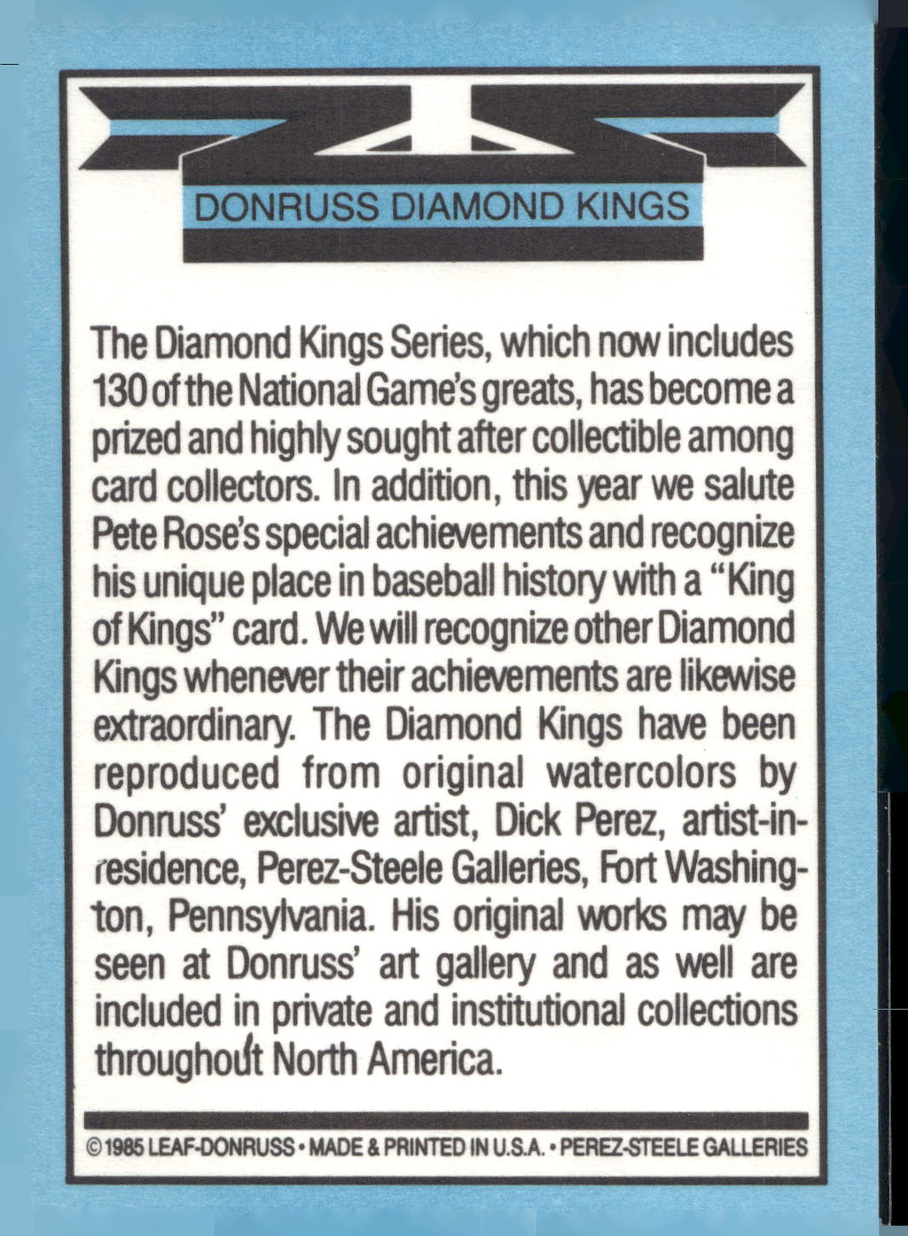 1986 Leaf #NNO Diamond Kings Checklist Checklists