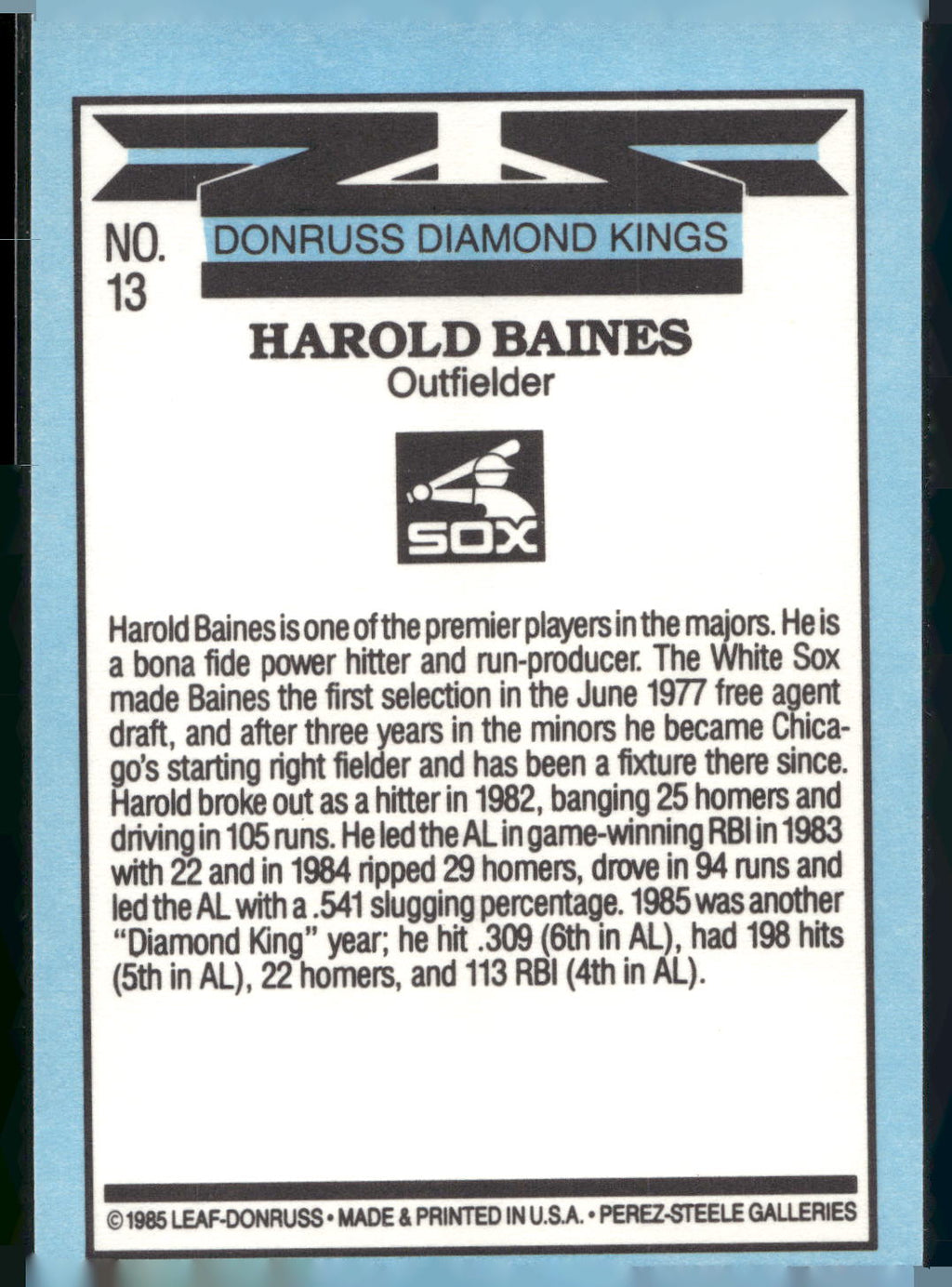 1986 Leaf #13 Harold Baines