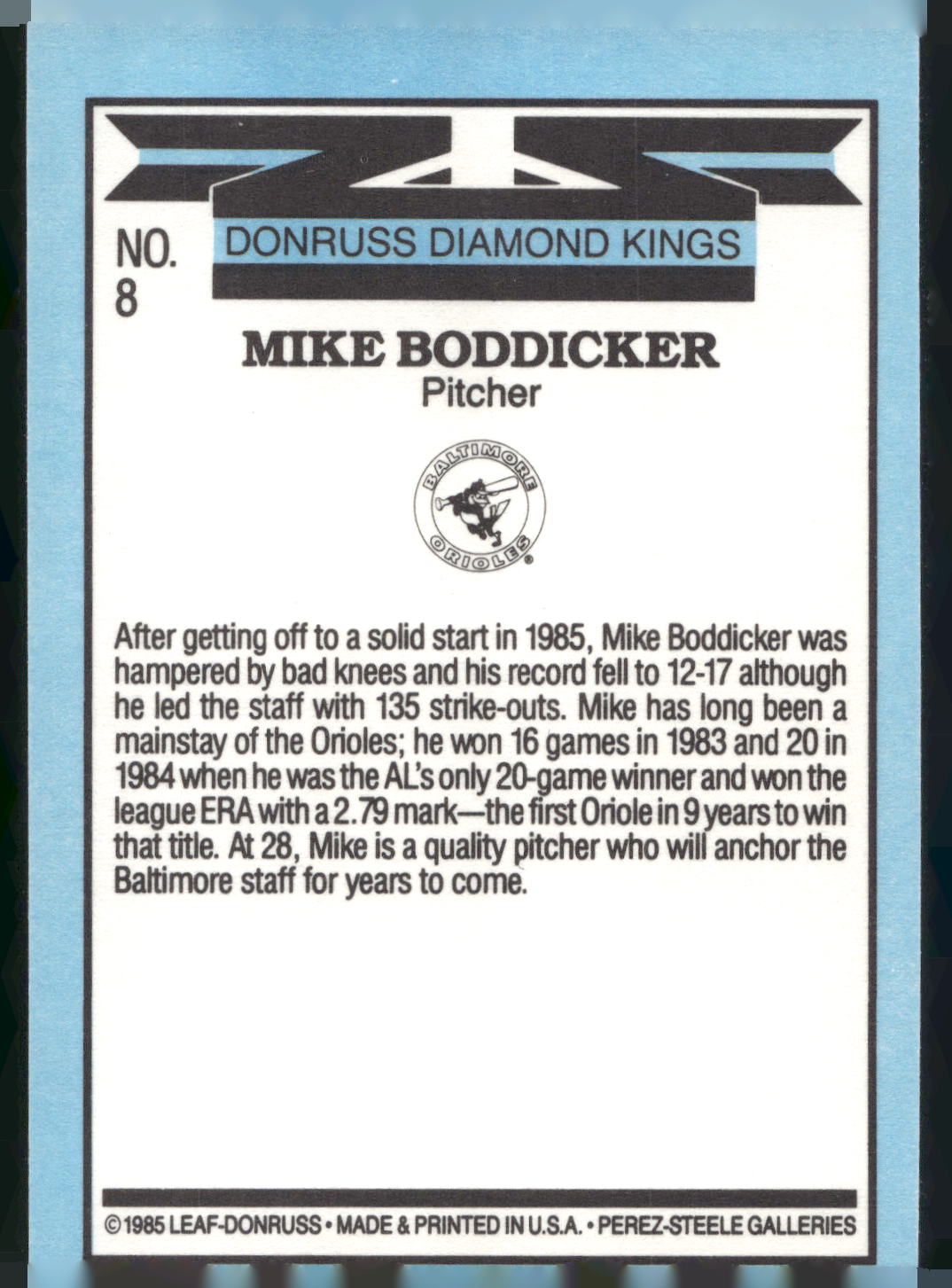 1986 Leaf #8 Mike Boddicker