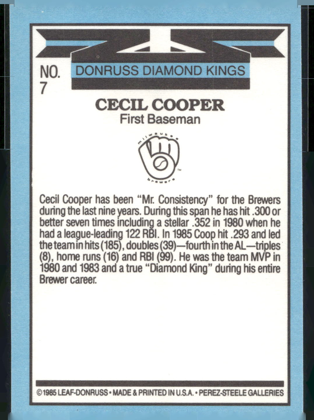 1986 Leaf #7 Cecil Cooper