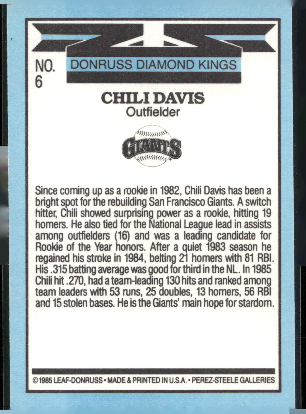 1986 Leaf #6 Chili Davis