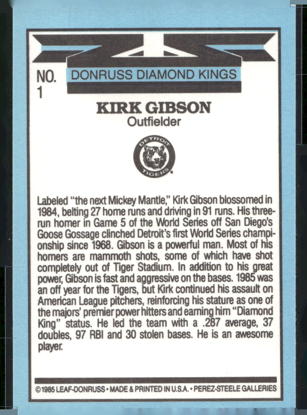 1986 Leaf #1 Kirk Gibson