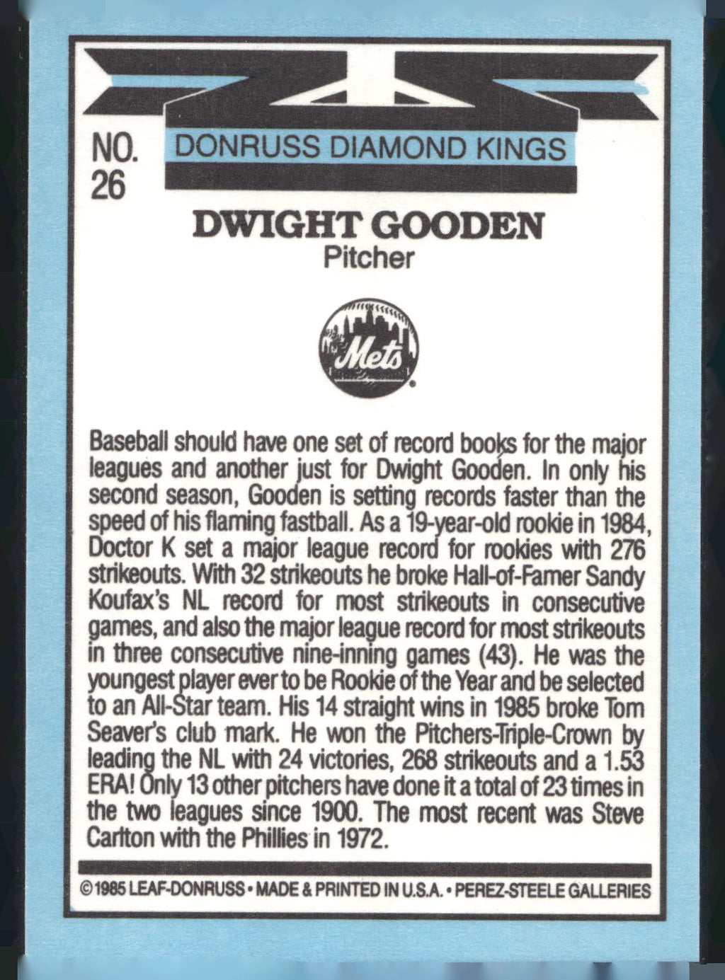 1986 Leaf #26 Dwight Gooden