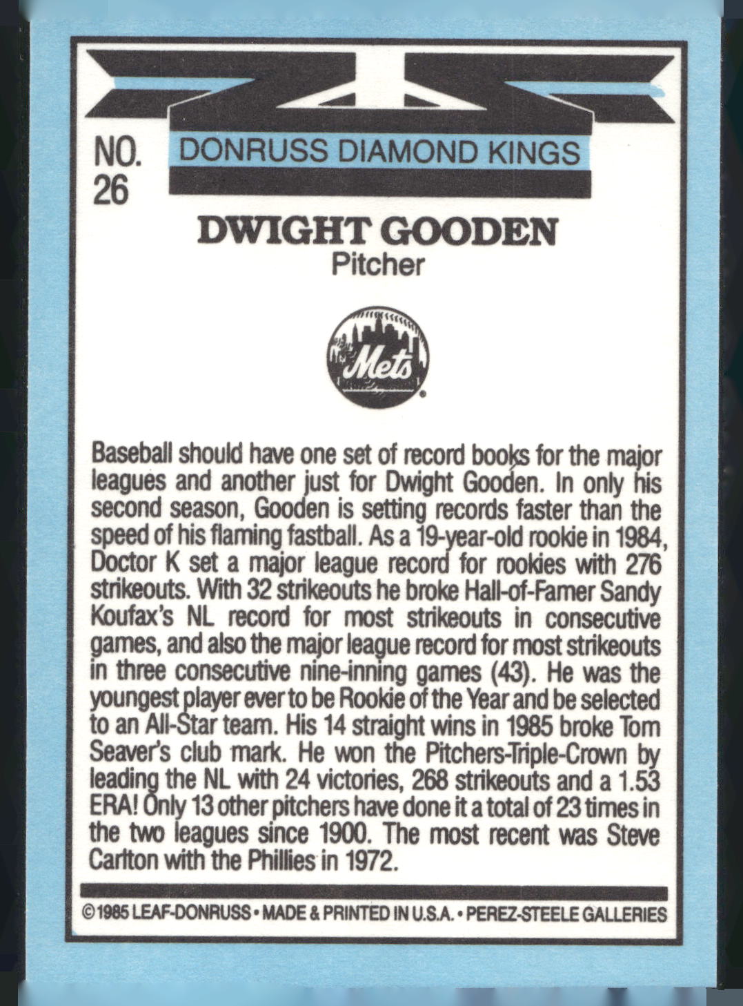 1986 Leaf #26 Dwight Gooden