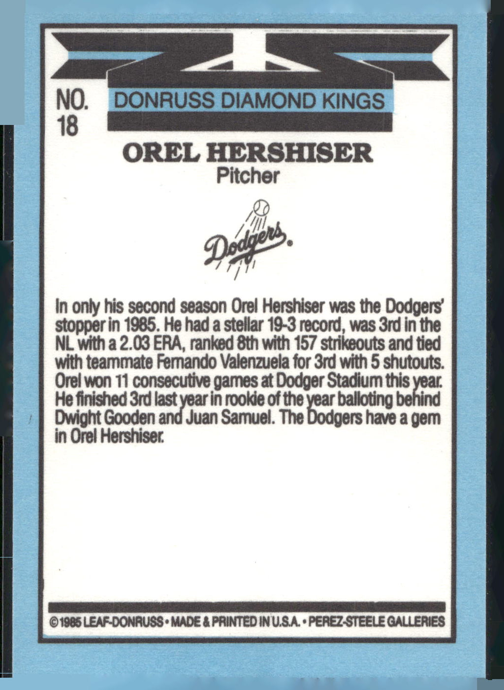 1986 Leaf #18 Orel Hershiser