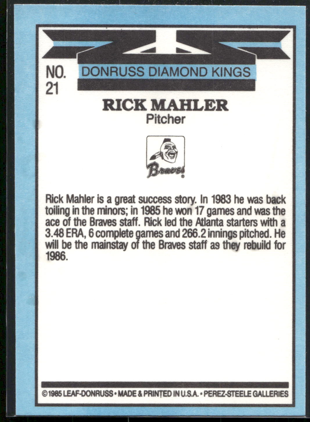 1986 Leaf #21 Rick Mahler