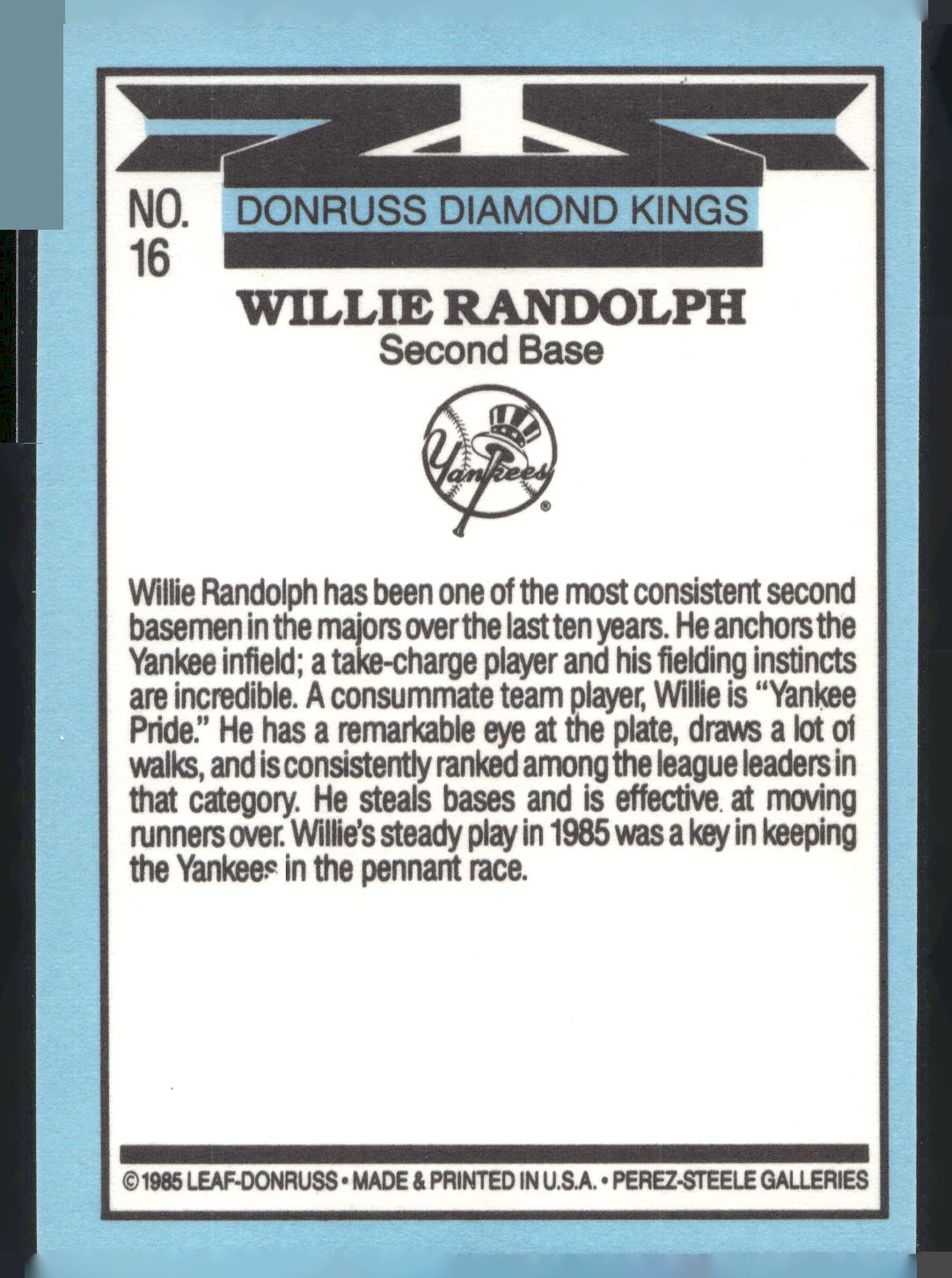 1986 Leaf #16 Willie Randolph